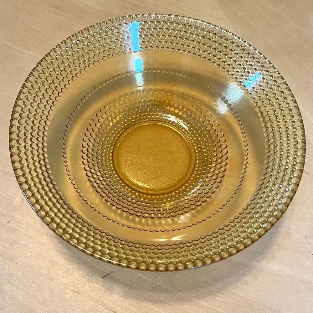 Vintage Amber Glass Cereal Desert Fruit Beaded Bullseye Bowl 6 1/2” X 2 1/8”